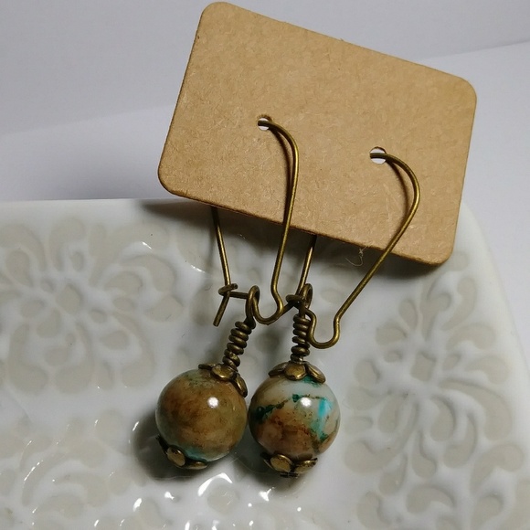 SALE!♥️Vintage glass boho earrings faux turquoise - Picture 4 of 5